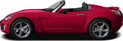 Side view of red convertible roadster with sporty alloy wheels