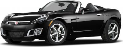 Front-side view of black convertible with alloy wheels