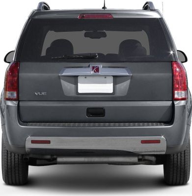 Rear view with tailgate, rear window, lights, and bumper of an SUV