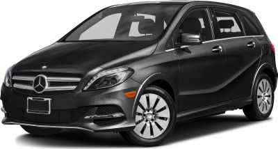 Front-side view of compact luxury hatchback with distinctive grille and alloy wheels