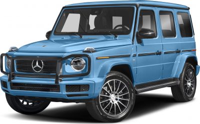 Blue SUV with protective front guard, black multi-spoke rims
