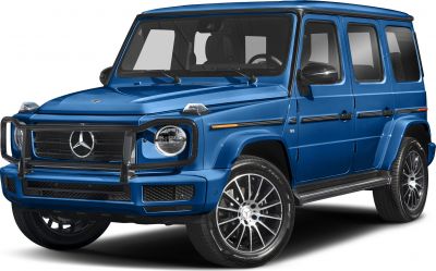 Blue SUV with grille guard and V8 badge