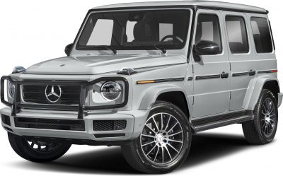 Front-side view of SUV with protective grille and alloy wheels