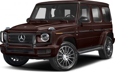 Front and side view of SUV with grille guard and multi-spoke alloy wheels