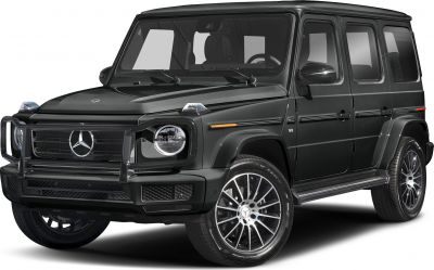 Front-side view with grille guard and round headlights