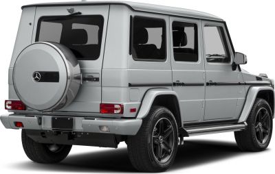 Rear view of luxury SUV with spare wheel cover and tinted windows.