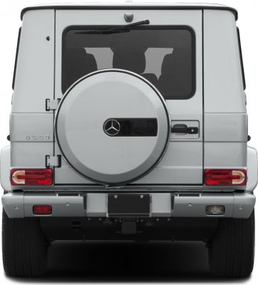 Rear view with mounted spare tire and distinct tail lights