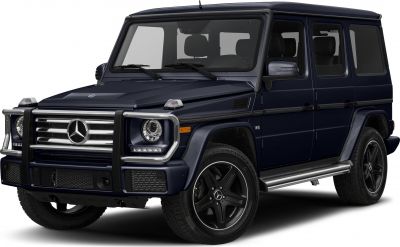 Front view of luxury SUV with protective grille and round headlights