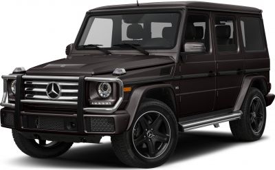 Front and side view of luxury SUV with round headlamps and protective grille bars