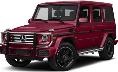 Front and side view of luxury SUV with grille guard and round headlights