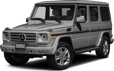 Boxy SUV front and side view with luxury styling and V8 badge