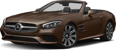 Brown Mercedes-Benz SL convertible front-side view with grille and alloy wheels