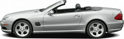Silver convertible with sleek body and five-spoke wheels side profile
