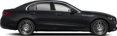 Black luxury sedan side view with multi-spoke silver alloy wheels and tinted windows