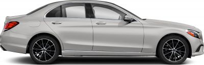 Side profile of sedan with black multi-spoke alloy wheels