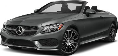 Luxury convertible with alloy wheels and open roof in front view