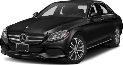 Black luxury sedan front view with LED headlights and prominent grille