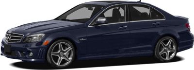 Side profile of dark blue sedan with AMG wheels