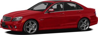 Red sedan with AMG wheels and chrome window trim
