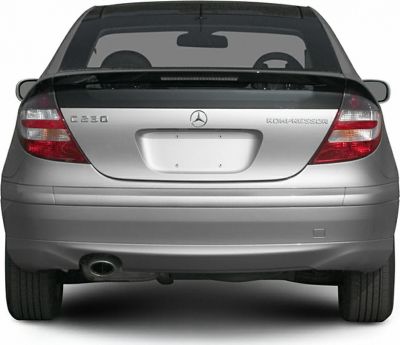 Rear view of a silver Sport Coupe with distinct tail lamps and spoiler.