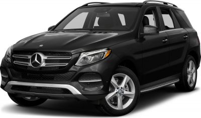 Front and side view of a black luxury SUV with stylish headlights and grille