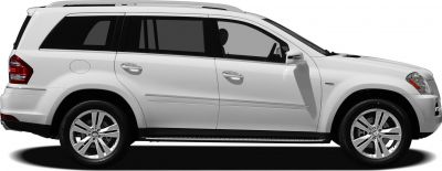Side profile of a large luxury SUV with alloy wheels and roof rails