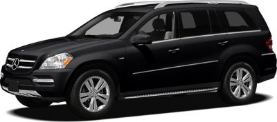 Black large SUV side and front view with chrome accents and roof rails.
