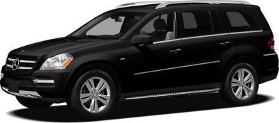 Luxurious black SUV side profile with running boards and chrome trim