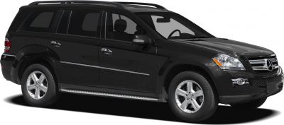 Front side view of a black SUV with alloy wheels and roof rails