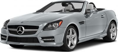 Front three-quarter view of convertible roadster with open roof and alloy wheels