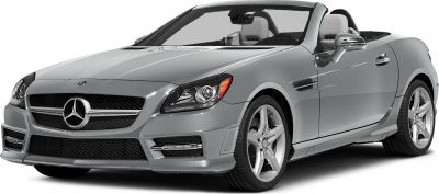 Front view of sporty convertible with sleek headlights and grille