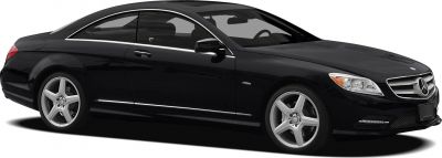 Black luxury coupe with silver alloy wheels and chrome trim.