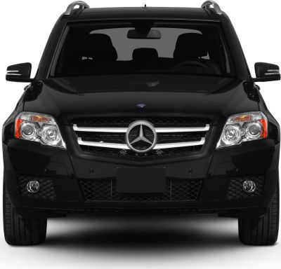 Front view of SUV with grille, headlights, and side mirrors