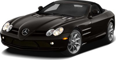 Sleek black open-top roadster with aerodynamic vents and distinct headlights