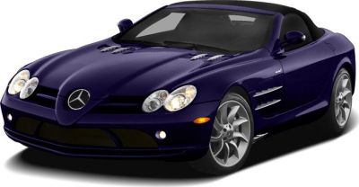 Front view of luxury convertible with aerodynamic design and iconic headlight clusters