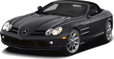Black convertible roadster with sleek, sporty design and distinctive front headlight cluster