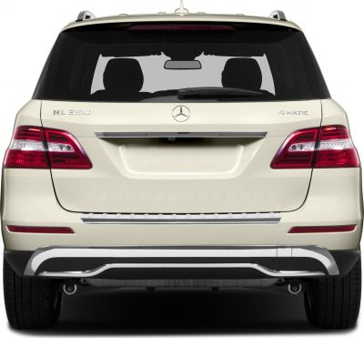 Modern LED tail lights and chrome trim on rear of white luxury SUV.