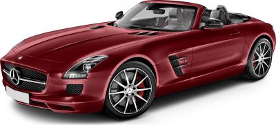 Red convertible sports car with distinct vent and 6.3 badge