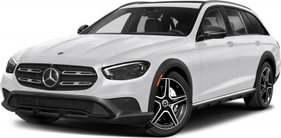 White all-terrain wagon front angle with sporty rims and bold grille