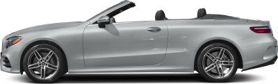 Side profile of a convertible with open roof and sporty alloy wheels