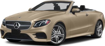 Front view of a beige convertible with diamond grille and LED headlights
