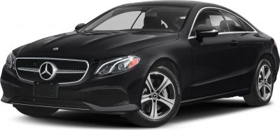 Front and side view of a sleek black coupe with distinctive grille and alloy wheels