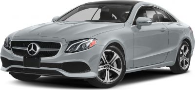 Front view of luxury coupe with modern grille and alloy wheels