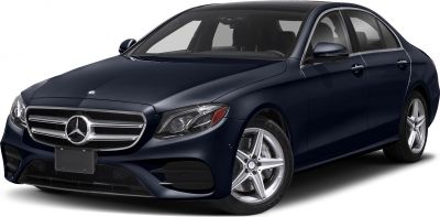 Front and side view of luxury sedan with distinctive grille and alloy wheels.