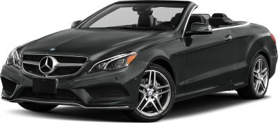 Black convertible front-side view with AMG wheels and LED headlights