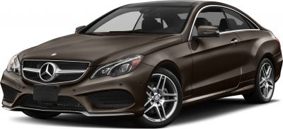 Front and side view of elegant coupe with alloy wheels and sculpted body