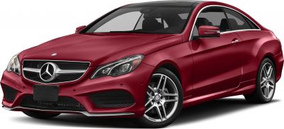 Front view of a red luxury coupe with AMG wheels