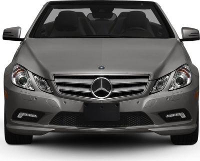 Front view of a convertible highlighting grille and headlights