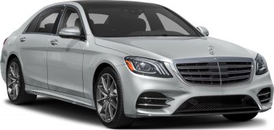 Luxury sedan front with LED headlights and chrome grille