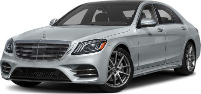 Front and side view of a luxury sedan with LED headlights and alloy wheels